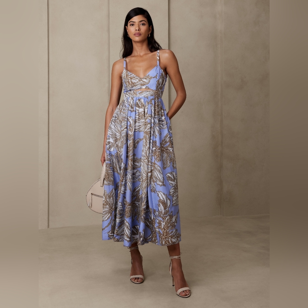 NWT Banana Republic Isa Cutout Maxi Dress Floral Periwinkle